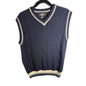 Vintage American Outpost Cable-Knit Sweater Vest Navy Ramie Cotton Size S
